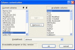 column selection dialog