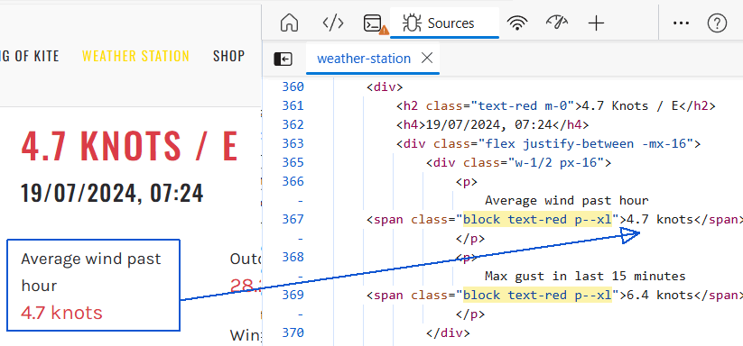 web scraping wind information