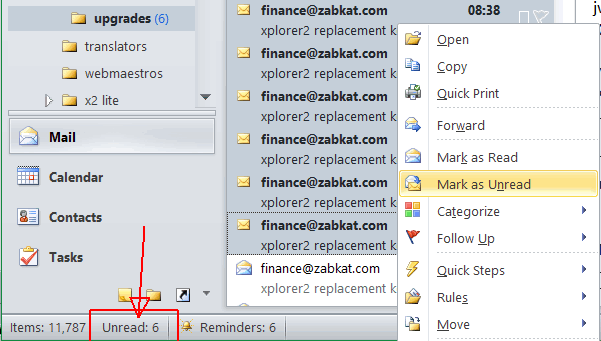 selection information in outlook
