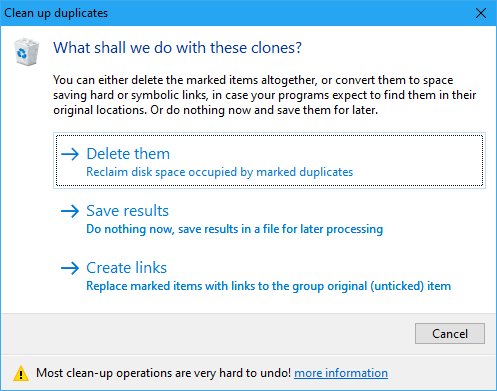 cleanup options dialog