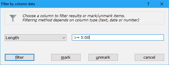 filter by column data dialog