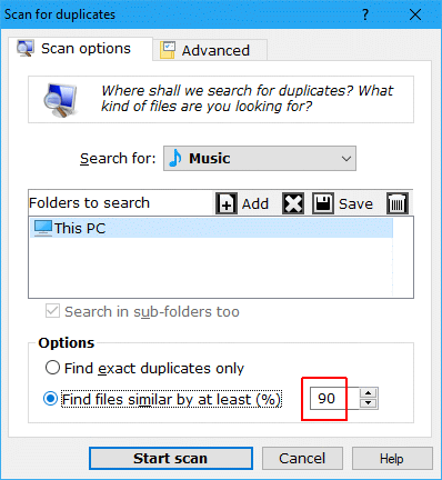 scan options dialog